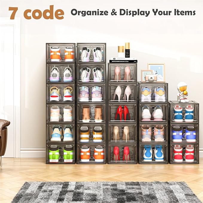 7 code Large Clear Shoe Boxes Organizer【Thicker Material】 Stronger Shoe Box