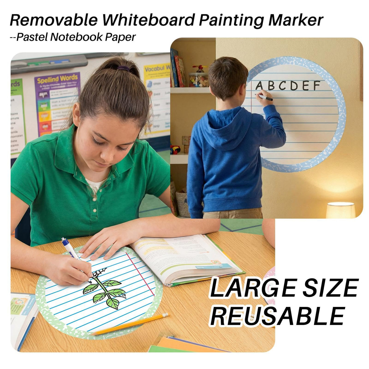 Gersoniel 24 Pcs Large 11'' Notebook Dry Erase Dots for Classroom Table Removable Circles Stickers Wall Whiteboard No Staining for Teacher School Home Office Teaching Supplies (Round,Light Color)