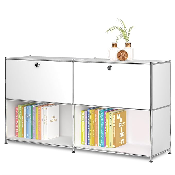 Metal Sideboard with 2 Flap Doors, DIY Modern Home Furnishing, Foyer