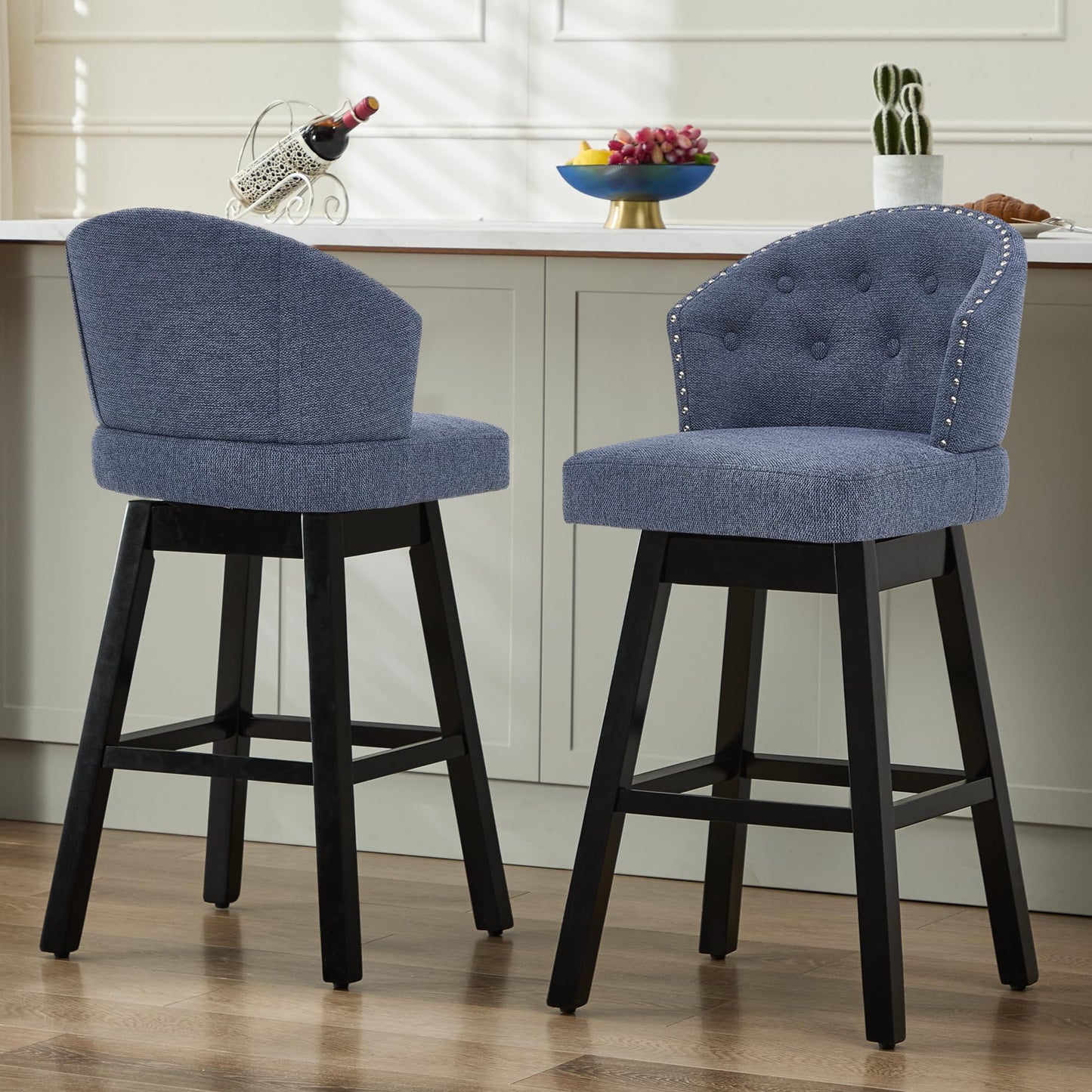 UDAX 29''Swivel Bar Stools Set of 2, Upholstered Barstools with Backs, Modern Counter Height Bar Stool Chairs for Kitchen Island, Wood Legs, Counter Stools