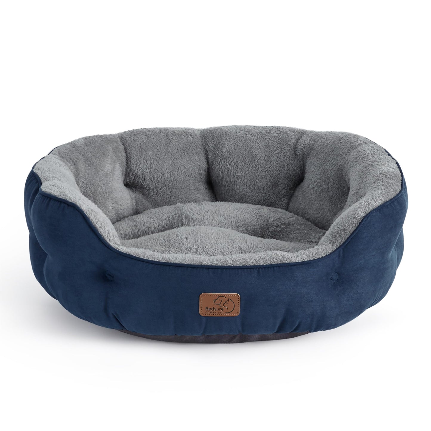 Bedsure Dog Beds for Small Dogs - Round Cat Beds for Indoor Cats, Washable Pet Bed for Puppy and Kitten with Slip-Resistant Bottom, 20 Inches, Navy