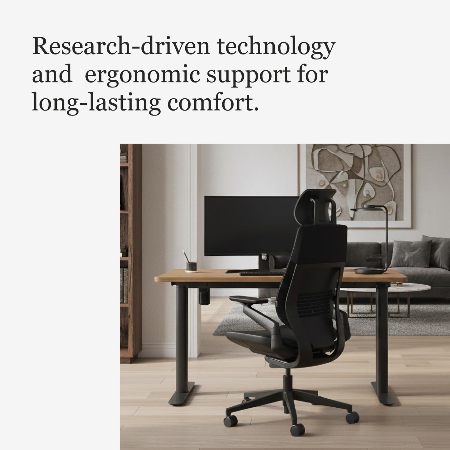 Steelcase Gesture Office Chair with Head Rest - Ergonomic Work Chair with Wheels for Carpet - Comfortable Office Chair - Intuitive-to-Adjust Chairs for Desk - 360-Degree Arms - Licorice Fabric