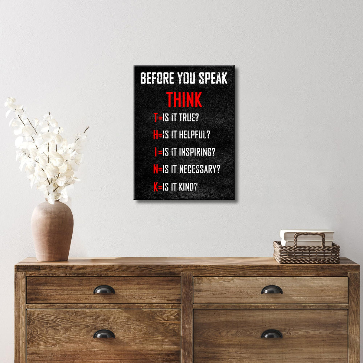 Pyradecor Motivational Think Before You Speak Classroom Positive Quotes Inspirational Poster Canvas Prints Wall Art for Office Living Room Home Decorations