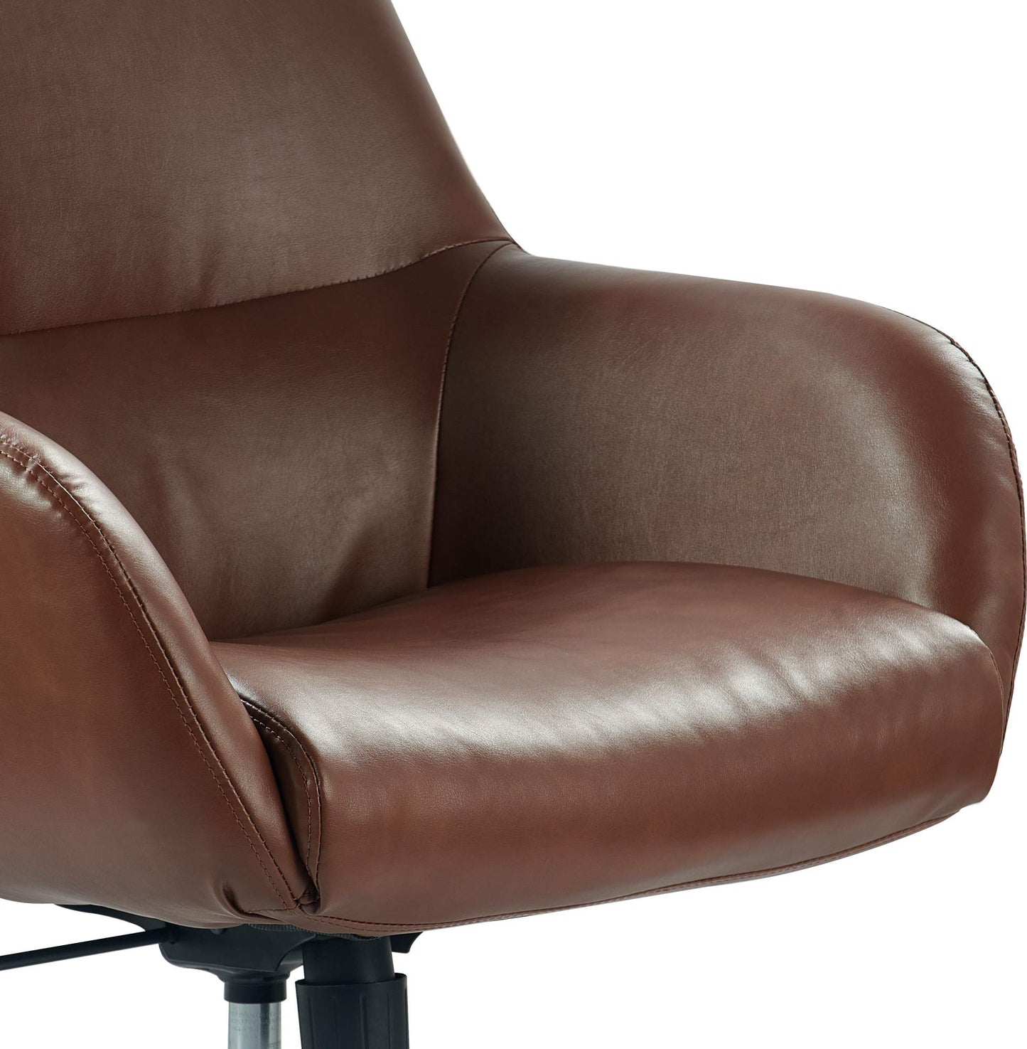 Tommy Hilfiger Forester Luxury Bonded Leather Home Office Chair, Modern Round Swivel Accent Seating with Arms, Adjustable Height and Recline, Cognac Brown