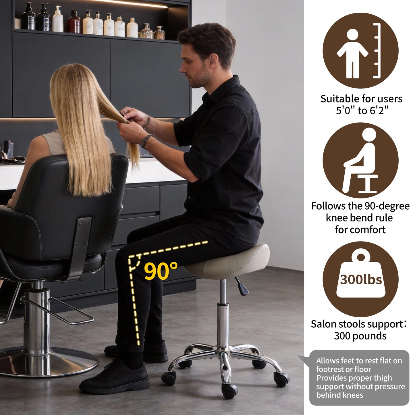 FIRAVOE Saddle Stool, Swivel Saddle Stool with Wheels, Adjustable Rolling Stool 18"-26", Faux Leather Rolling Stool for Salon, Massage, Clinic, Lab, Office (Light Grey, 1PCS (18"-26"))