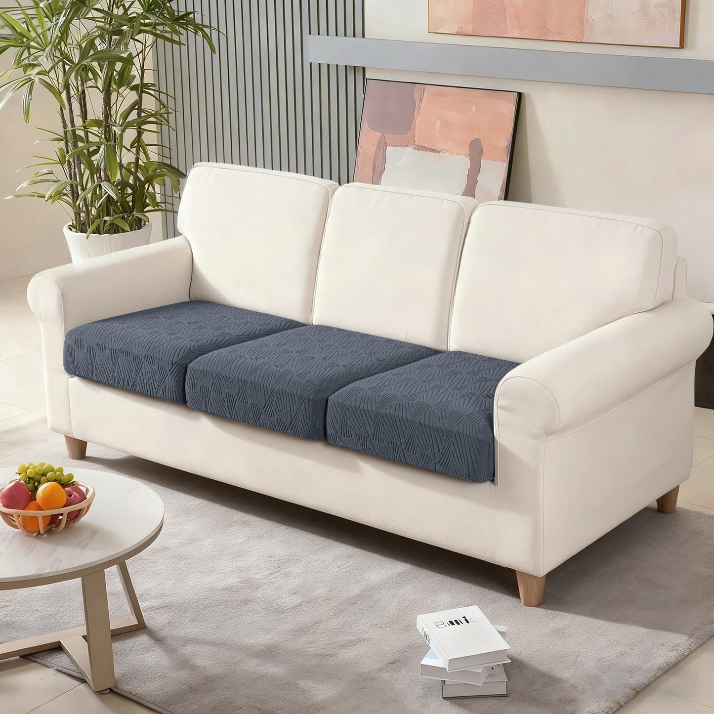 VANSOFY Couch Cushion Covers for Sectional Sofa, Stretch Jacquard Couch Seat Cushion Covers, Individual Washable Furniture Protector Sofa Slipcovers for Pet (3Pc Seater or Back Cover, Grey)