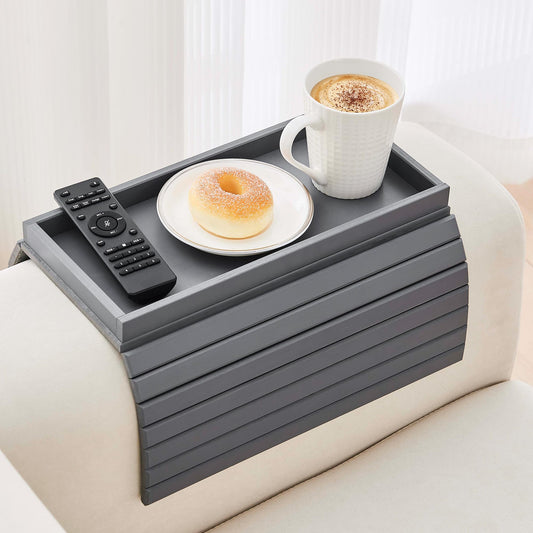 GEHE Bamboo Sofa Arm Tray, Foldable Couch Arm Tray Side Table, Anti-Falling Armrest Tables Cup Holder for Snacks, Drinks, Beers, Phone, Control, Flexible and Portable, Anti-Slip