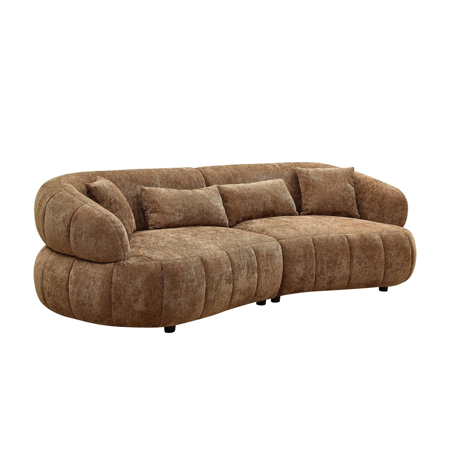 BBTJOINT Loveseat Sofa Set, Channel Tufted Brown Chenille Upholstery, Curved Bubble Design, Modern Living Room Couch
