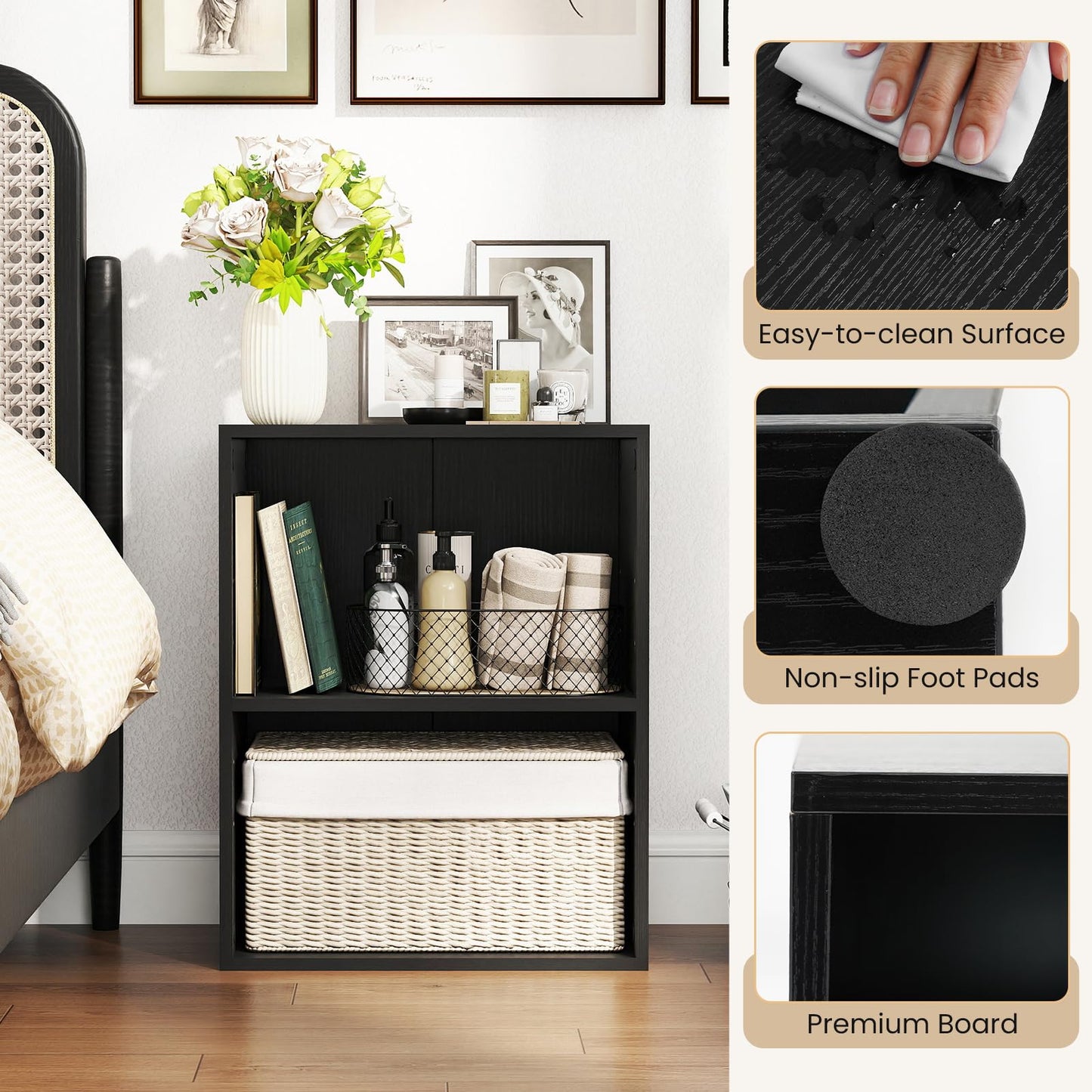 Giantex 2 Cube Bookshelf and Bookcase, 2-Layer Storage Shelf w/Large-Capacity Open Storage Space, MDF P2 Veneer, for Living Room Bedroom Study Office Multi-Functional Furniture Display Cabinet, Black