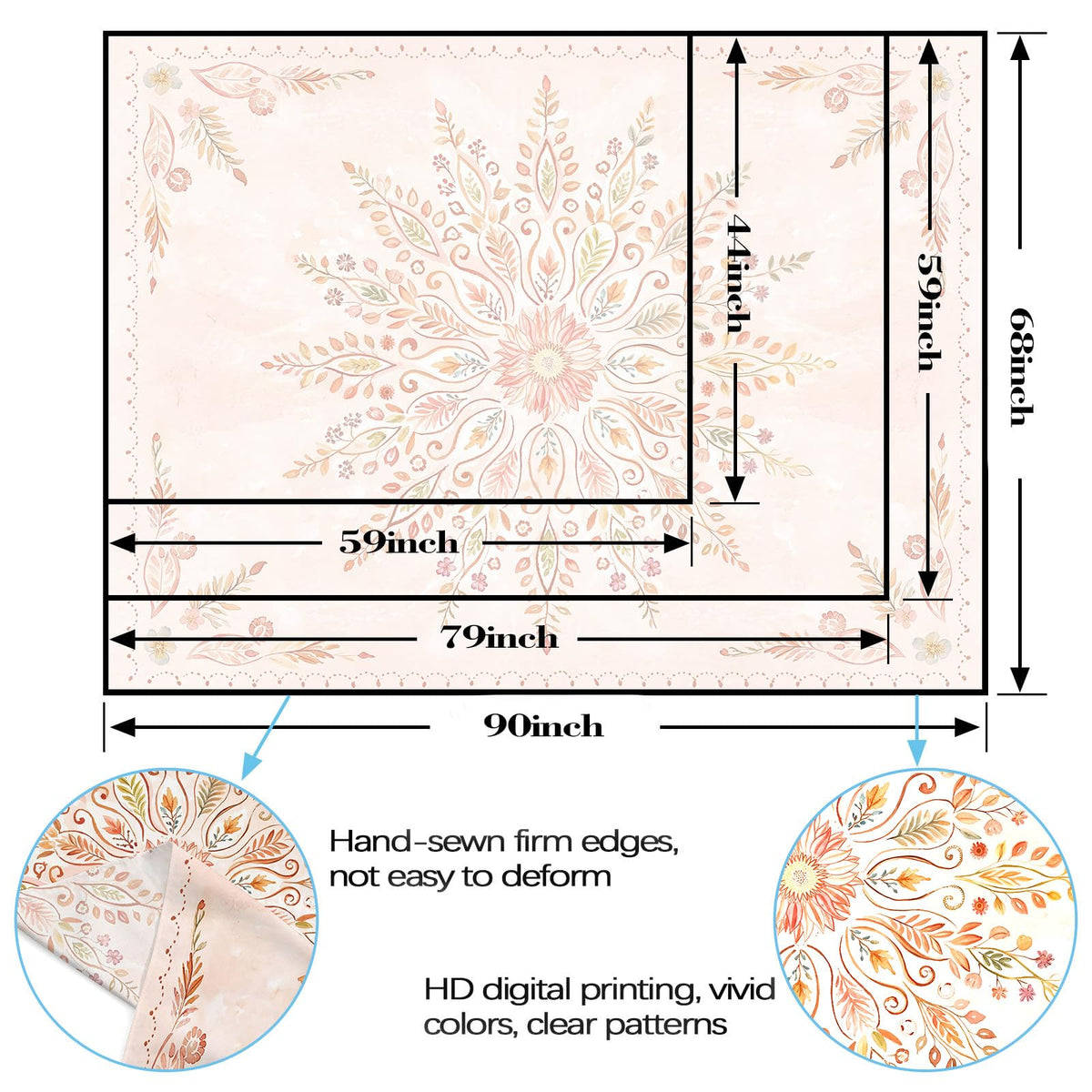 Lunerfex Floral Mandala Tapestry Boho Tapestry for Bedroom Orange Tapestries Wall Hanging Living Room Wall Art and Home Decor 70x90