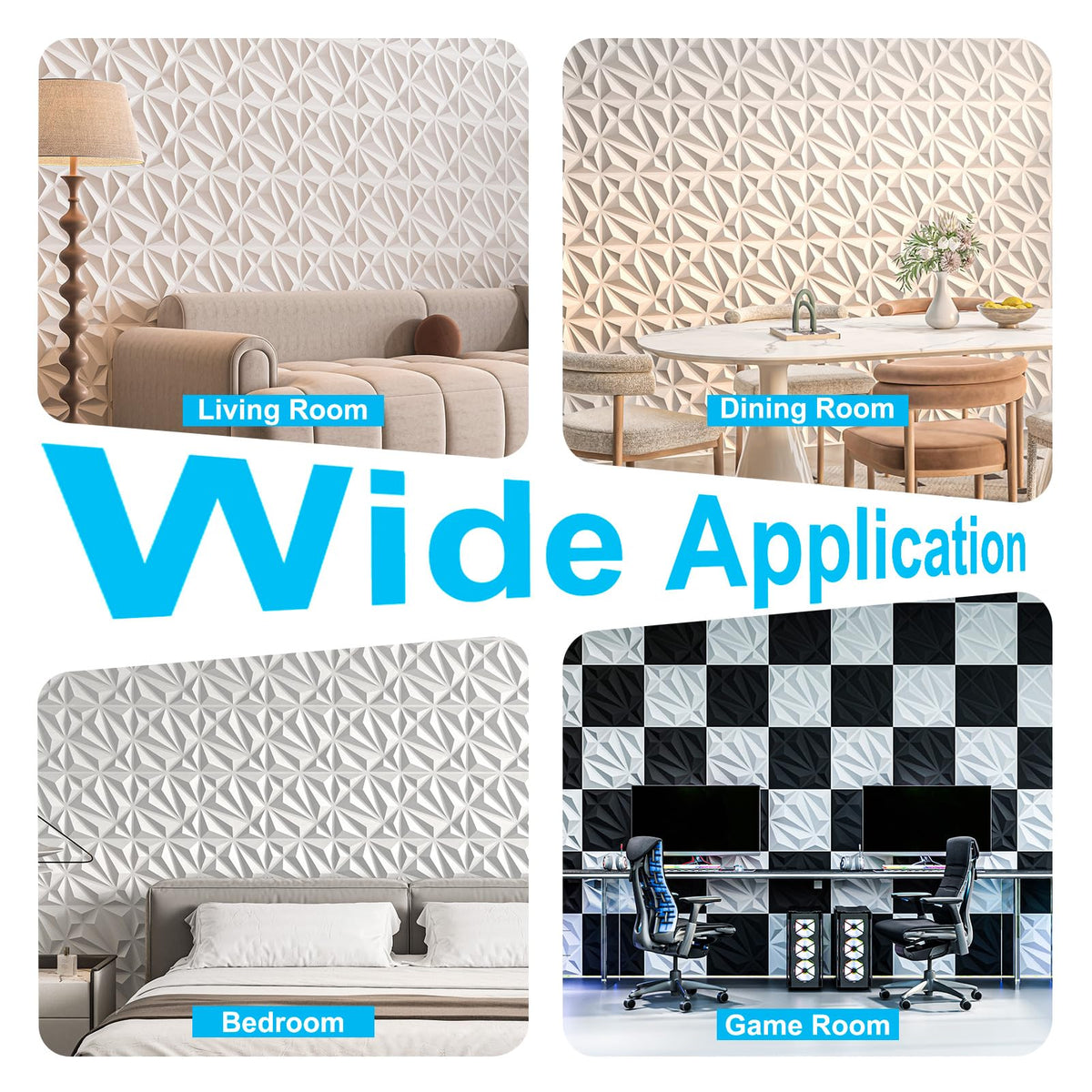 Art3d 33-Pack 3D Wall Panel for Interior Wall Décor, Diamond Textured PVC Accent Wall Paneling for Living Room Bedroom Office TV Wall Background, 11.8"x11.8" Cover 32.Sq.Ft., White
