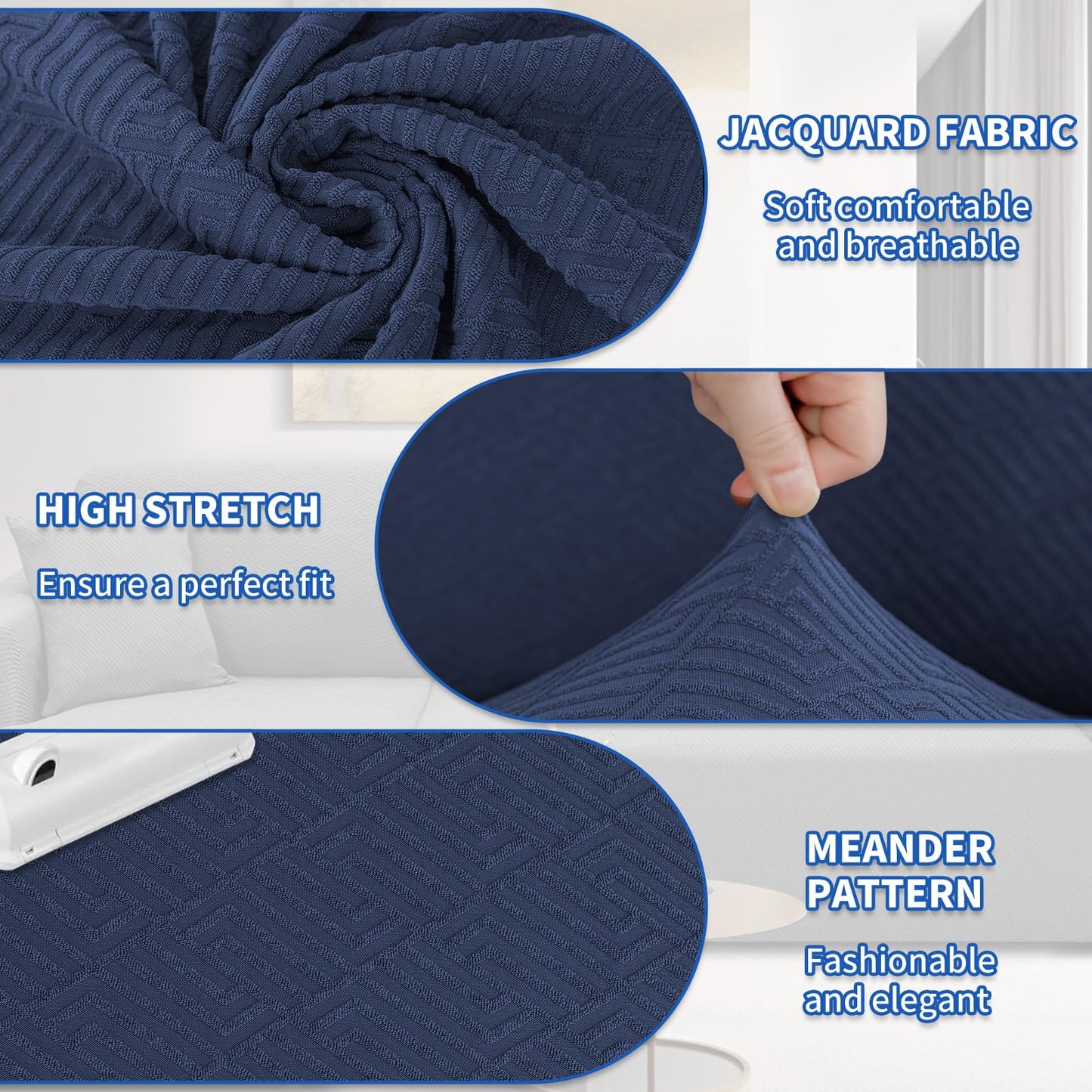 XINEAGE Sectional Couch Cover High Stretch L Shaped Sofa Cover 2 Pieces Non Slip Slipcover with Chaise Furniture Protector with 2 Pillowcases for Pets & Dogs (3 Seat Sofa + 3 Seat Chaise, Navy Blue)