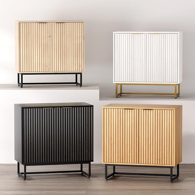EYYTHUNG Fluted Storage Cabinet Set of 2, Sideboard Buffet Cabinet Modern