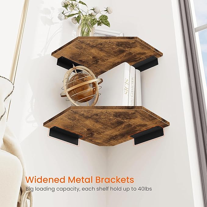Homode Corner Shelf Wall Mount, Wood Corner Hanging Shelves