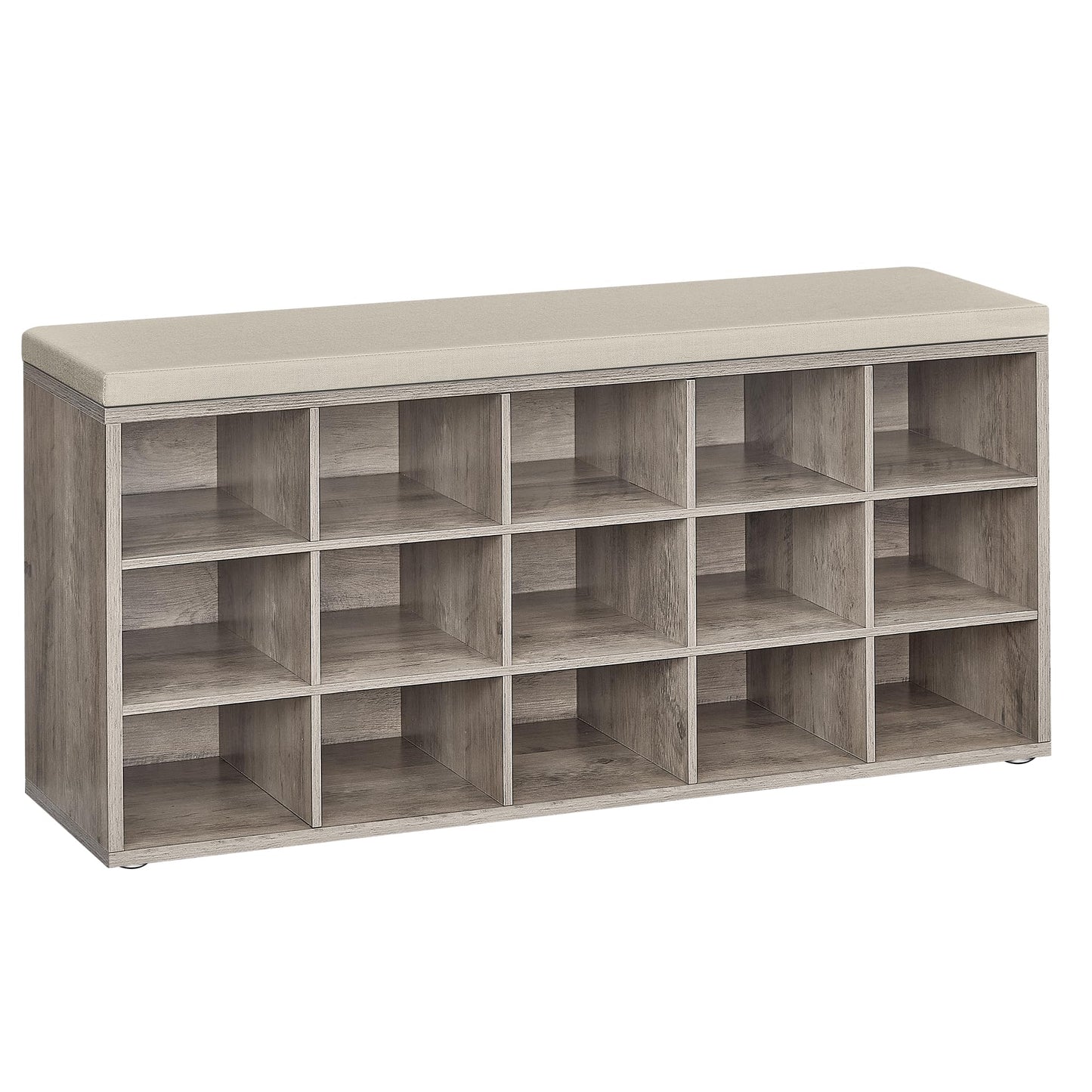 VASAGLE CUSTOS Collection - Shoe Bench, Storage Bench with Padded Seat, Entryway Bench with 15 Compartments, for Bedroom, 11.8 x 41.3 x 18.9 Inches, Heather Greige and Cappuccino Beige ULHS015K01