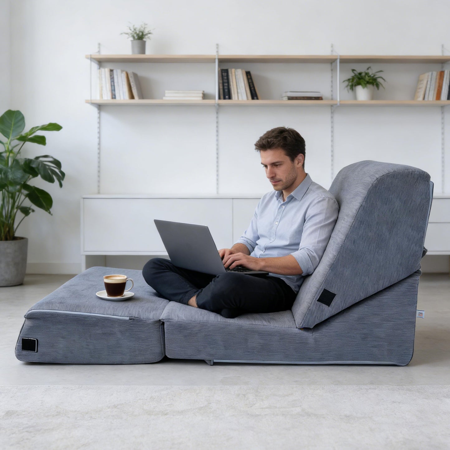 jela Luxury Corduroy Indoor Chaise Lounge, Foldable Sofa Bed Chair with Soft Foam & Machine Washable Cover (Corduroy Gray)