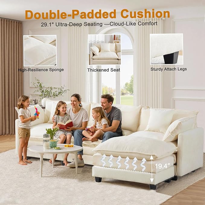 111.4" L-Shaped Cloud Chenille Sofa Sectional Couch