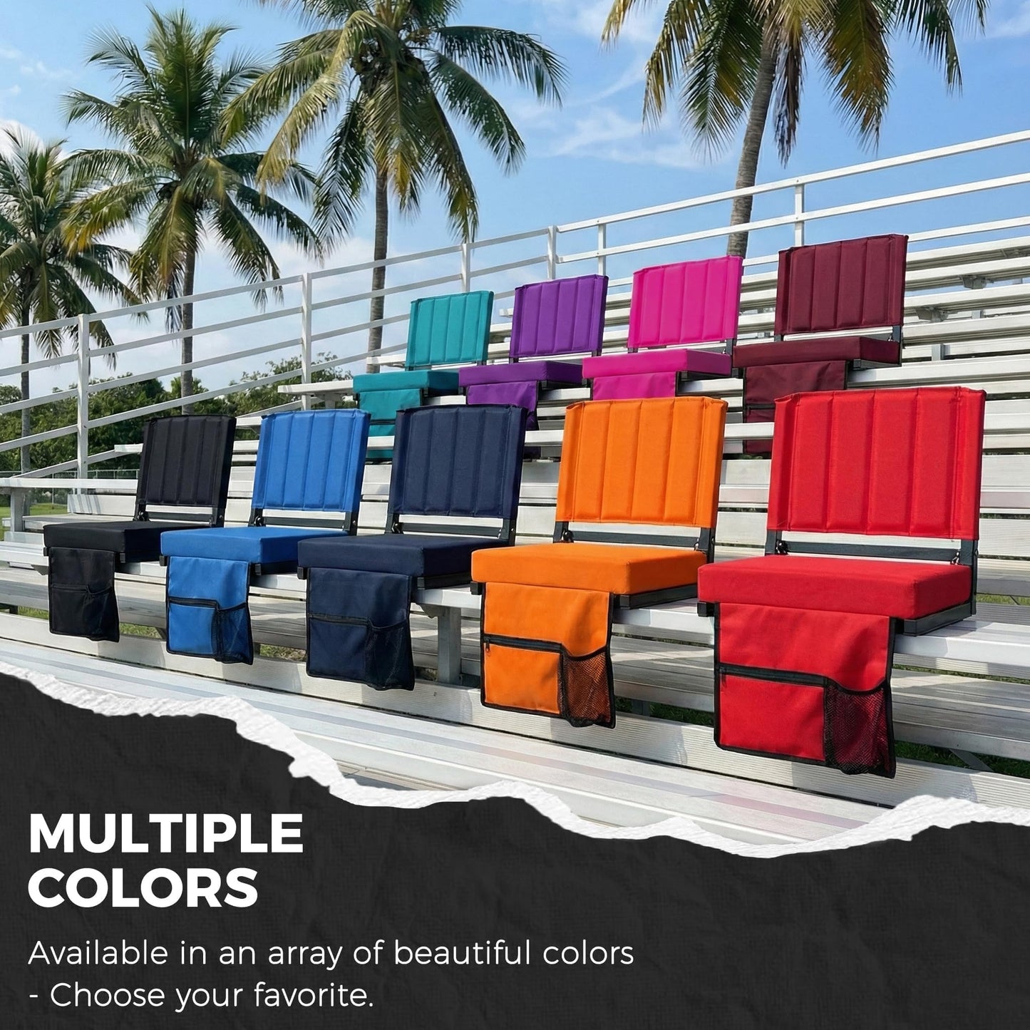 SPORT BEATS Stadium Seats with Back Support Bleacher Chairs with Back and Cushion Thick Padded Bleacher Seats Includes Shoulder Strap Navy Blue 1pc Standard