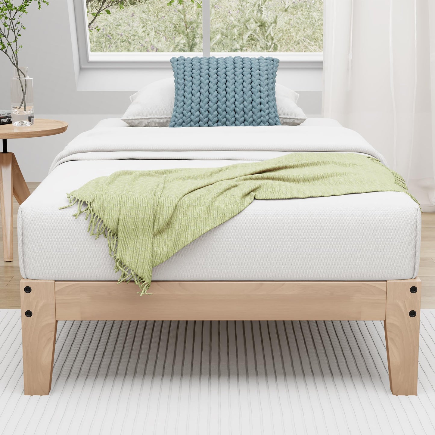Awesofurni Twin Bed Frame, 12 Inch Solid Wood Platform Bed with Wooden Slats, Natural Finish Wood Bed Frame No Box Spring Needed, Noise Free - Easy Assembly