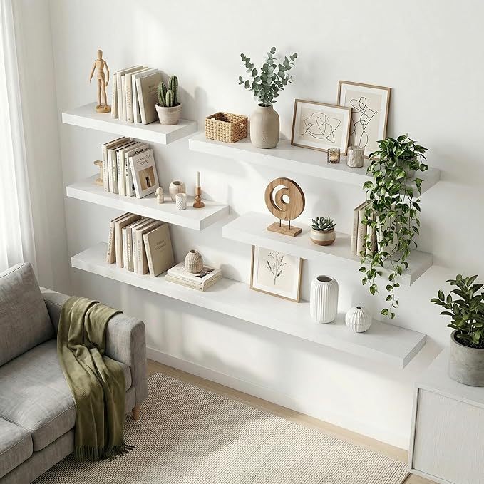 12 inch Deep Floating Shelves for Wall, 48 inch Wide Engineered Wood Wall