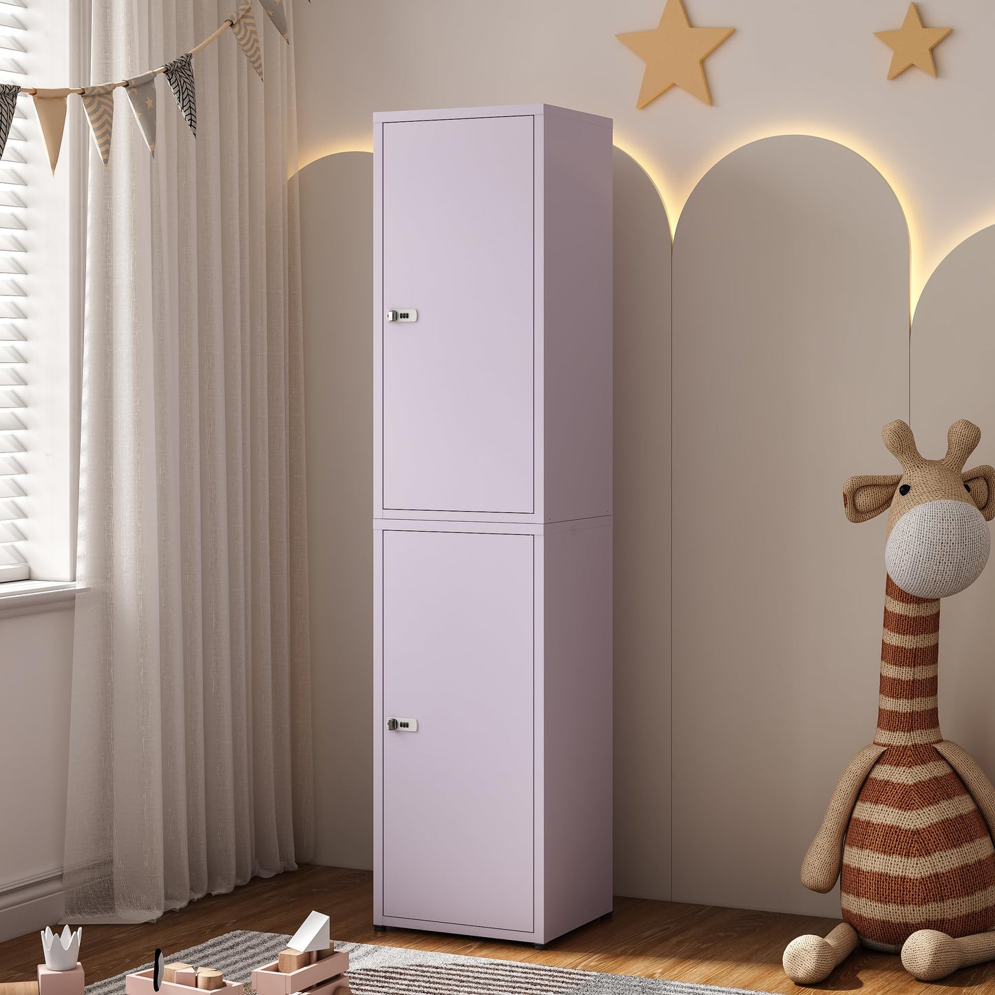 MIOCASA Metal Storage Cabinet with Lock, 3 Adjustable Shelves Single Door Steel Locker for Home, Office & Garage (Purple)