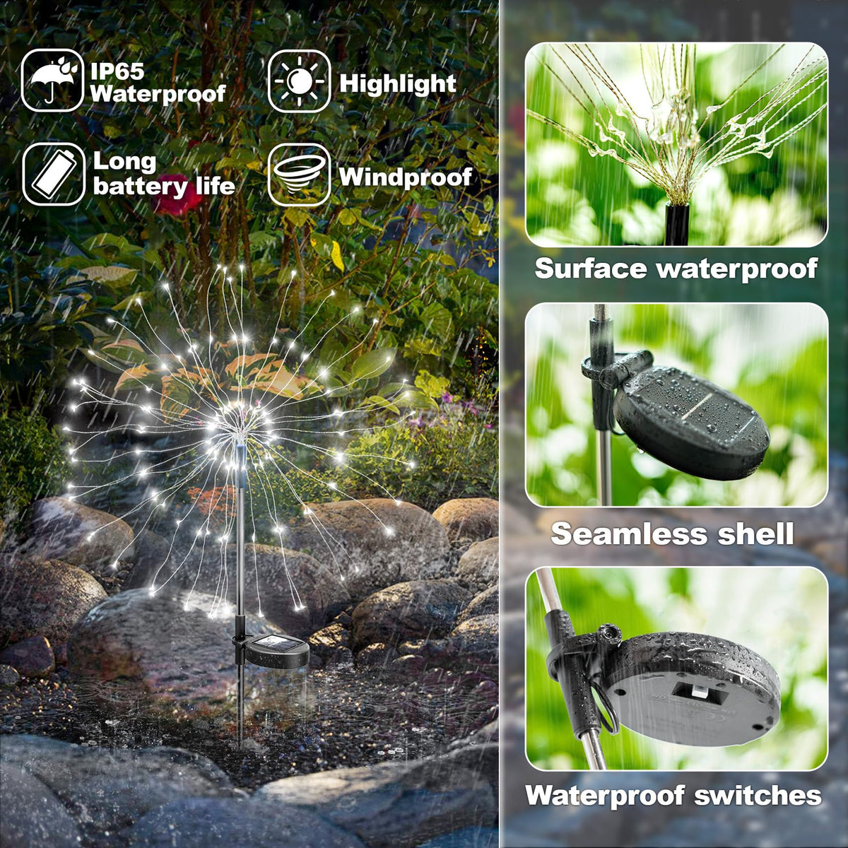 Anordsem Solar Garden Lights Outdoor: Bendable Copper Wire with 120 LED Firework Beads - White Waterproof DIY Fairy Decorations for Yard Patio Path - Gifts for Women Mom Homeowners