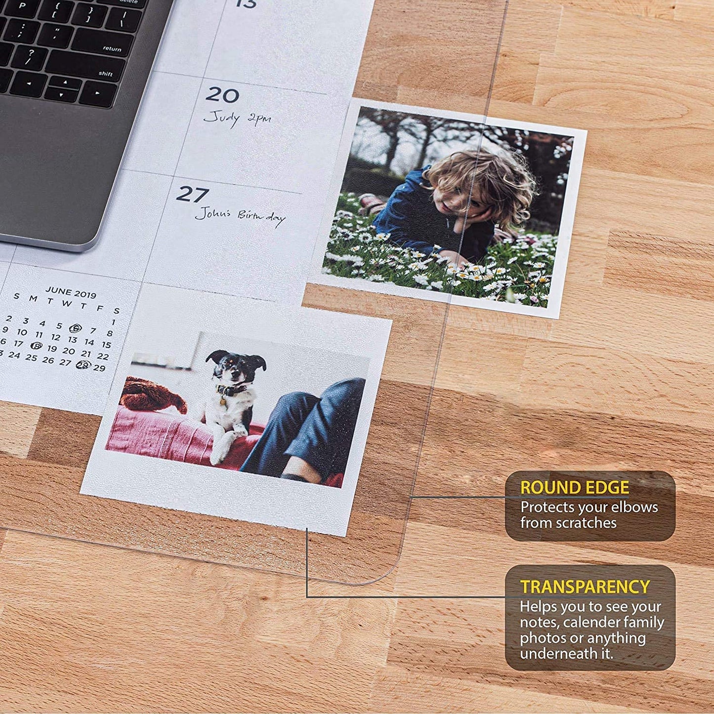 Awnour Clear Desk Pad Blotter on Top of Desks - 34 x 17 inches - Non Slip Desk Writing Mat for Office and Home - Round Edges - Textured/Forested - Mouse Pad Included. (34 x 17)