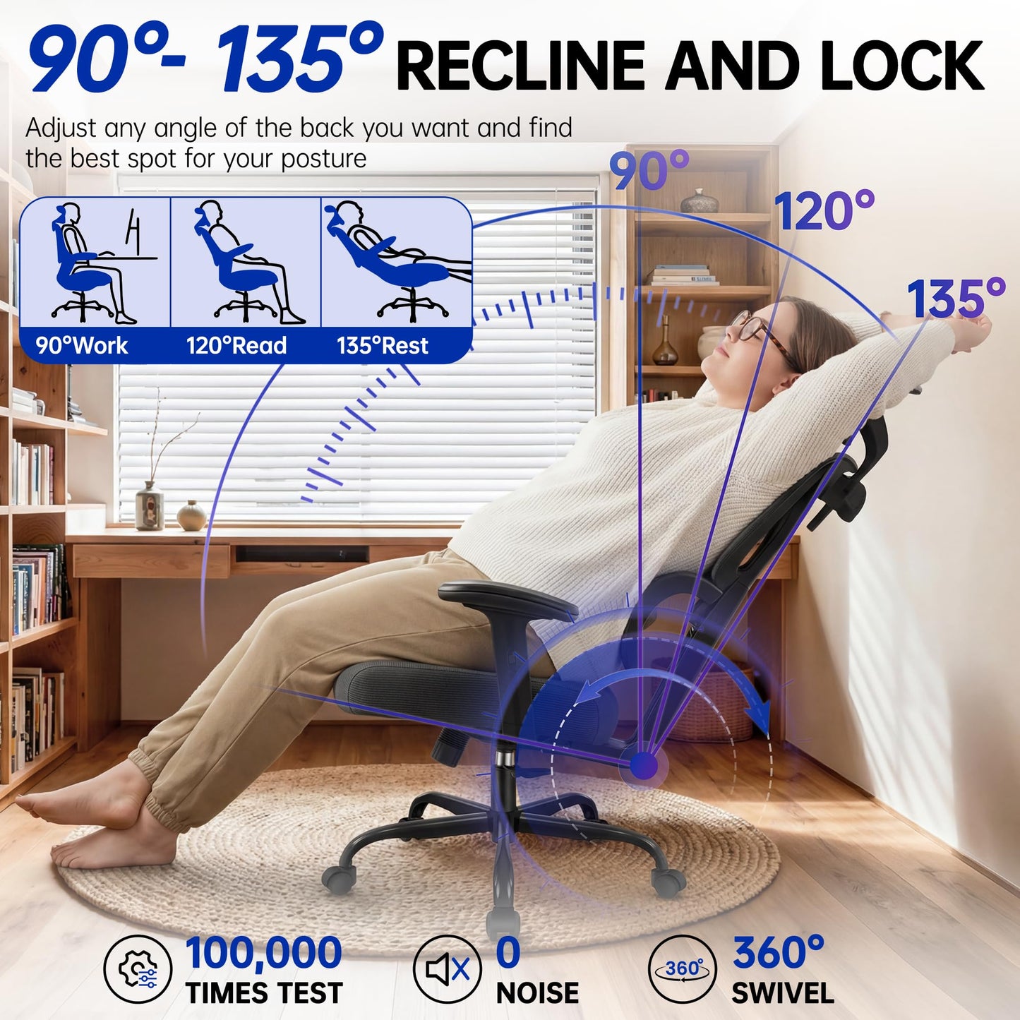 Hayelf Ergonomic Office Chair, High Back Mesh Computer Chair with Comfortable Adaptive Lumbar Support, Built-in Coat Hanger, SGS Class 4 Gas Lift, Heavy Duty 300lbs for Long Hours Home Office