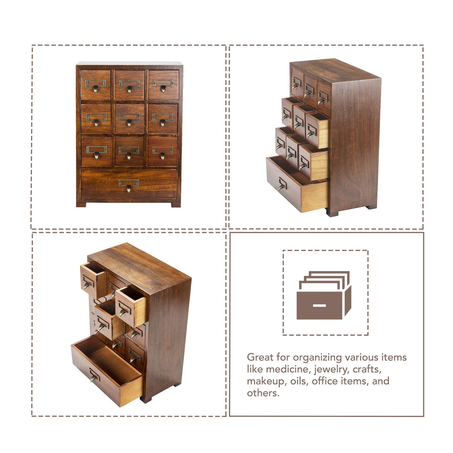 Library Card Catalog Solid Wood Small Curio Cabinet l Retro Storage Organizer Apothecary Drawer Dresser l Thread Coin Trading Card Storage Shelf | Tall - FULLY ASSEMBLED