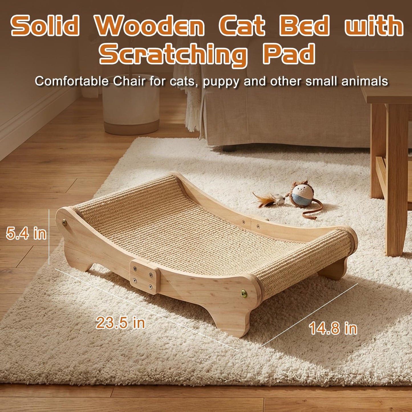 Outamateur Sisal Cat Scratcher Bed, Cat Hammock Chair, Cats Scratcher Lounge, Cats Mini Beach Chair for Scratching, Pet Beds with Removable Sisal Pad for Indoor Small Animal, Puppy, Rabbit