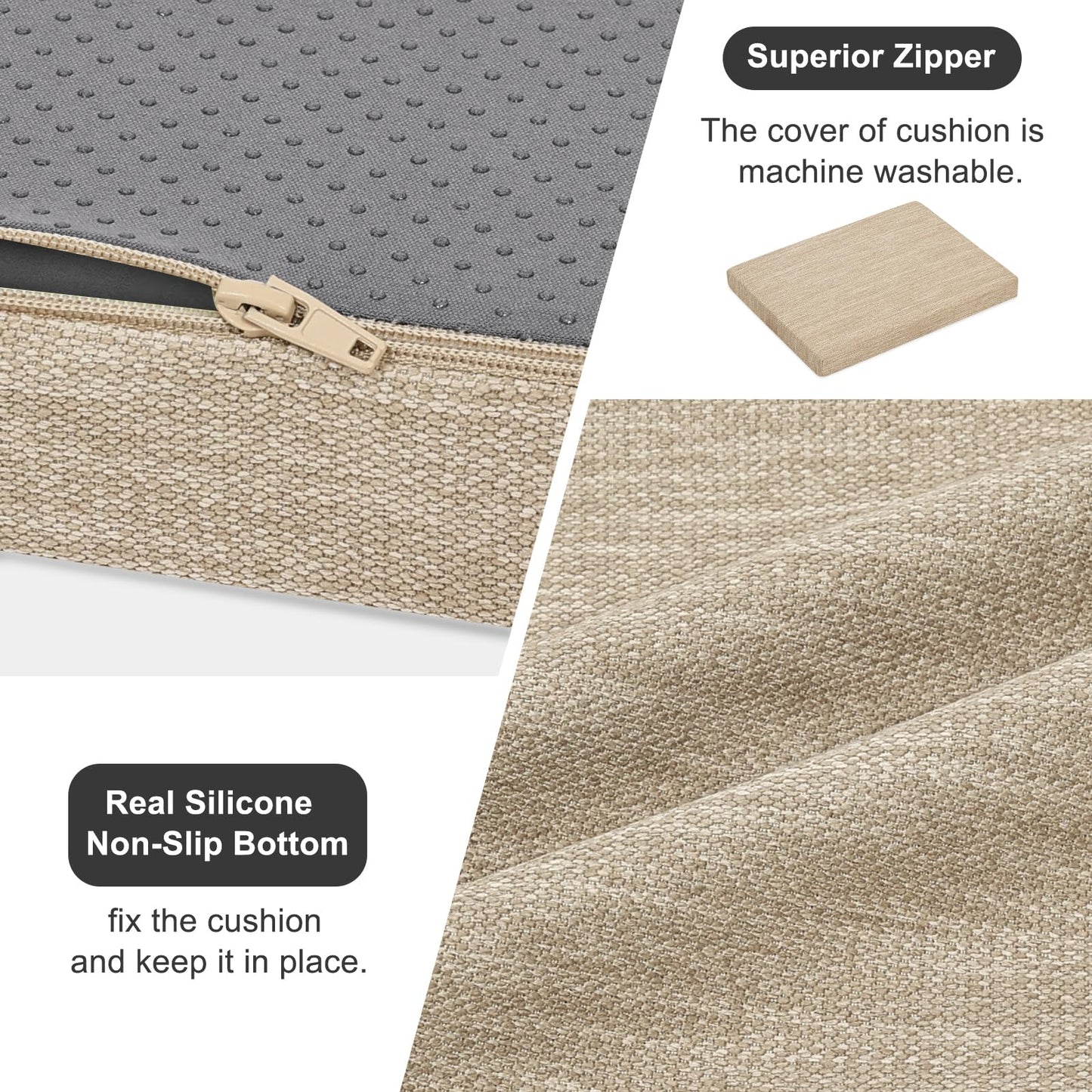 baibu Set of 2 Memory Foam Rectangle Bar Stool Cushions, Dual-Layer Non-Slip Dining Chair Pads Kitchen Bench Stool Cushions with Machine Washable Cover - Only 2 Pads (Beige, 15.7×11.8×1.5in)