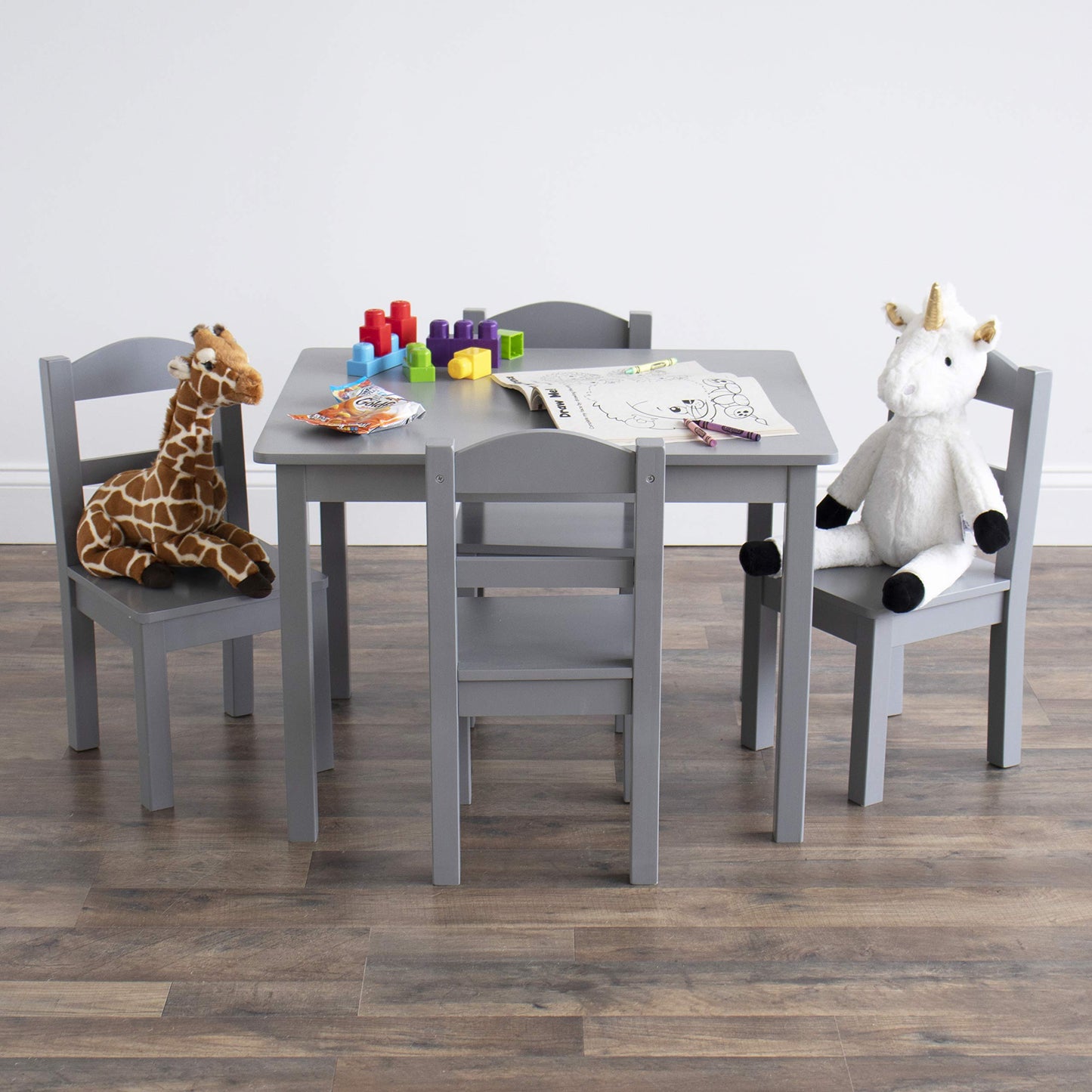 Humble Crew Kids Table and Chair Set, Toddler Activity Table with 4 Chairs for Play, Crafts, Snacks & Learning, Wooden Kids Furniture for Playroom & Bedroom, Grey