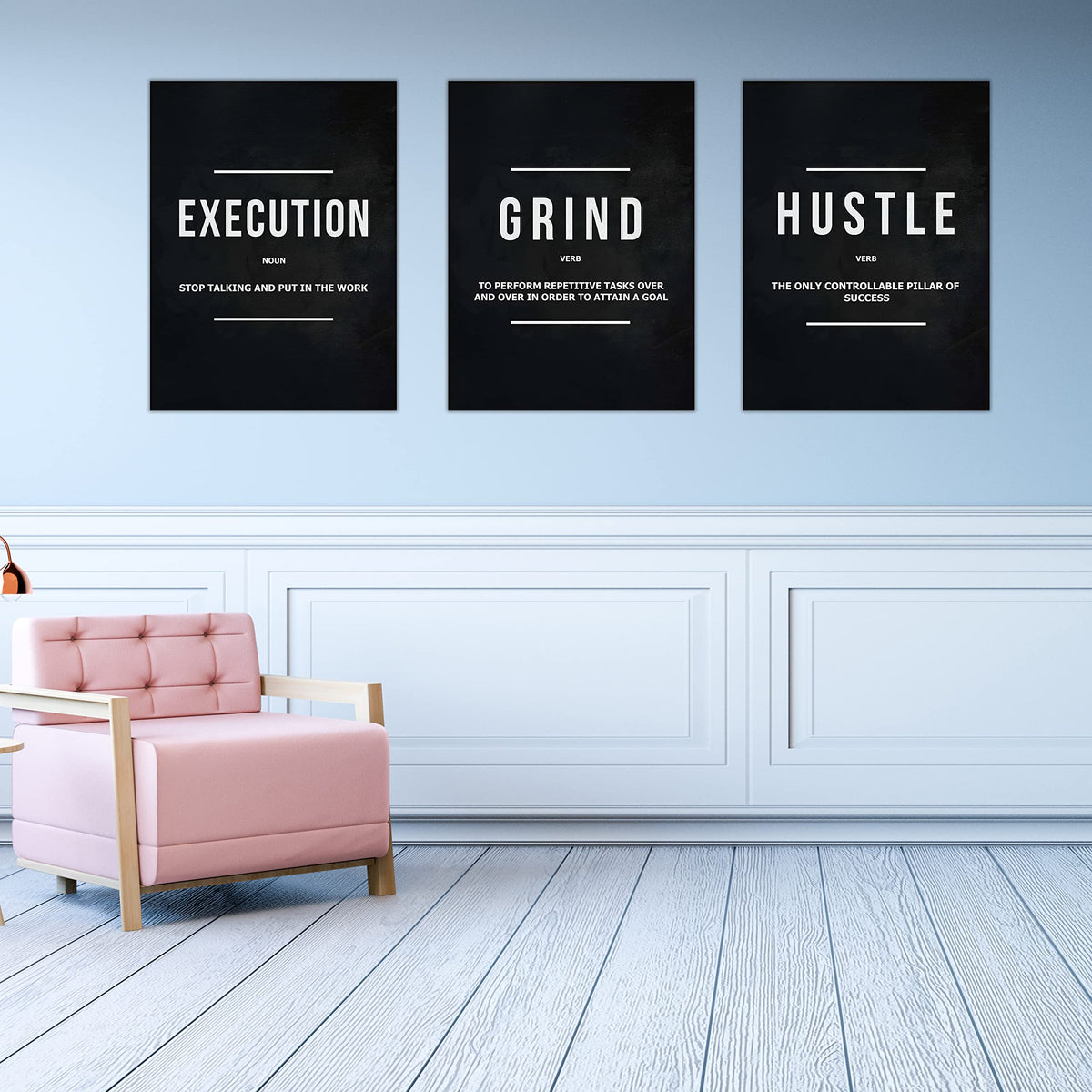 Success Canvas Painting Wall Art Quote Motivational Wall Art Execute Wall Decor 3 Pieces Black Poster Positive Inspirational Framed Artwork Prints Picture for Living Room Office 36''Wx 16''H