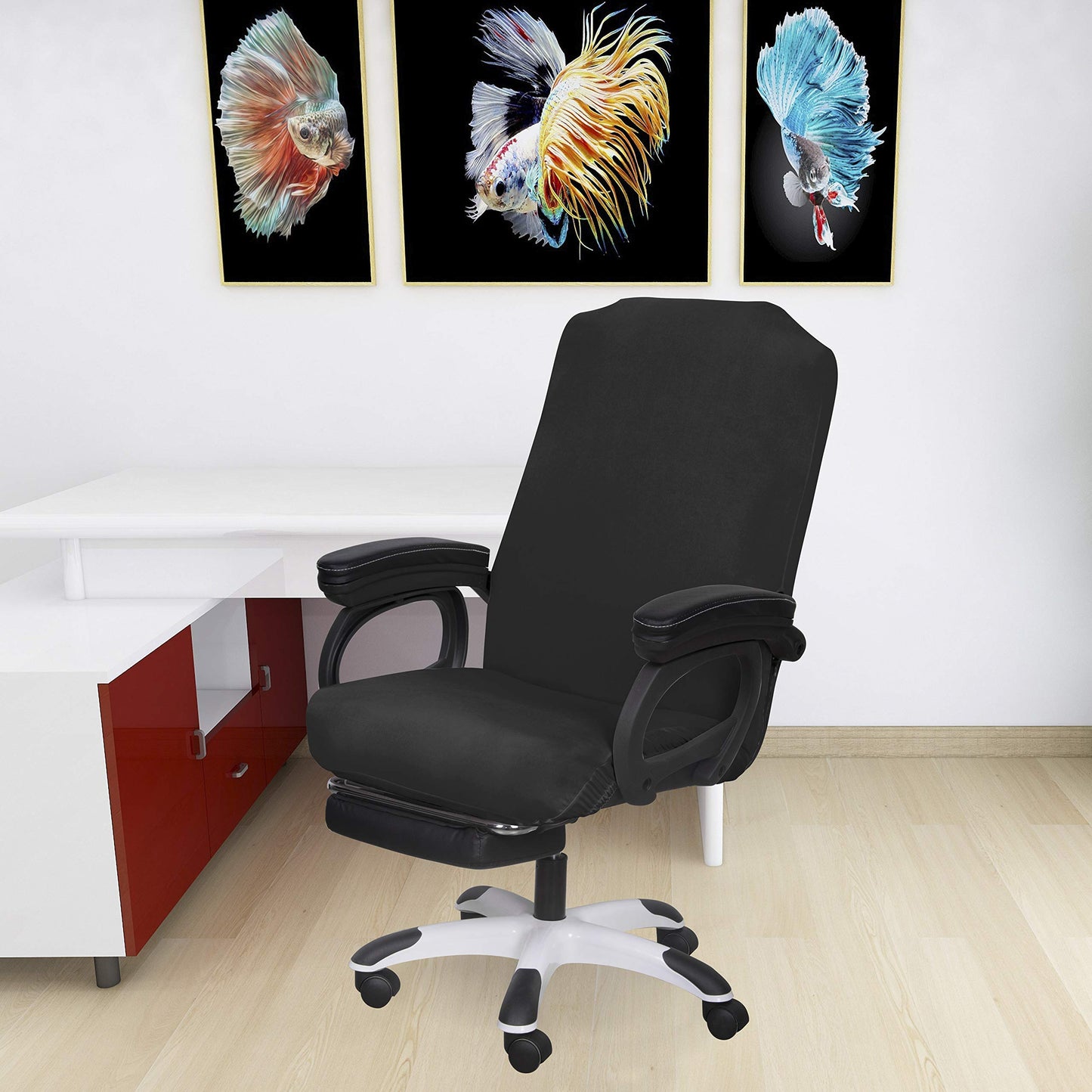 SARAFLORA Office Chair Cover- Medium, Black- Removable Computer Chair Cover for Office Chair with Zipper for Universal Rotating Chair Desk Chair Cover High Back Chair Seat Washable Protector for Pets