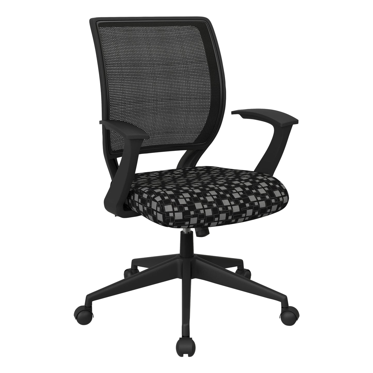 Office Star EM Series Screen Back Office Computer Task Chair with Lumbar Support and Designer T Arms, City Park Domino Fabric