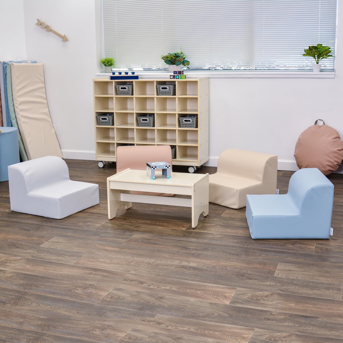 Children's Factory Library Lounger, Flexible Seating Classroom Furniture, Comfy Kids Chairs, Fog Blue, Single Lounger
