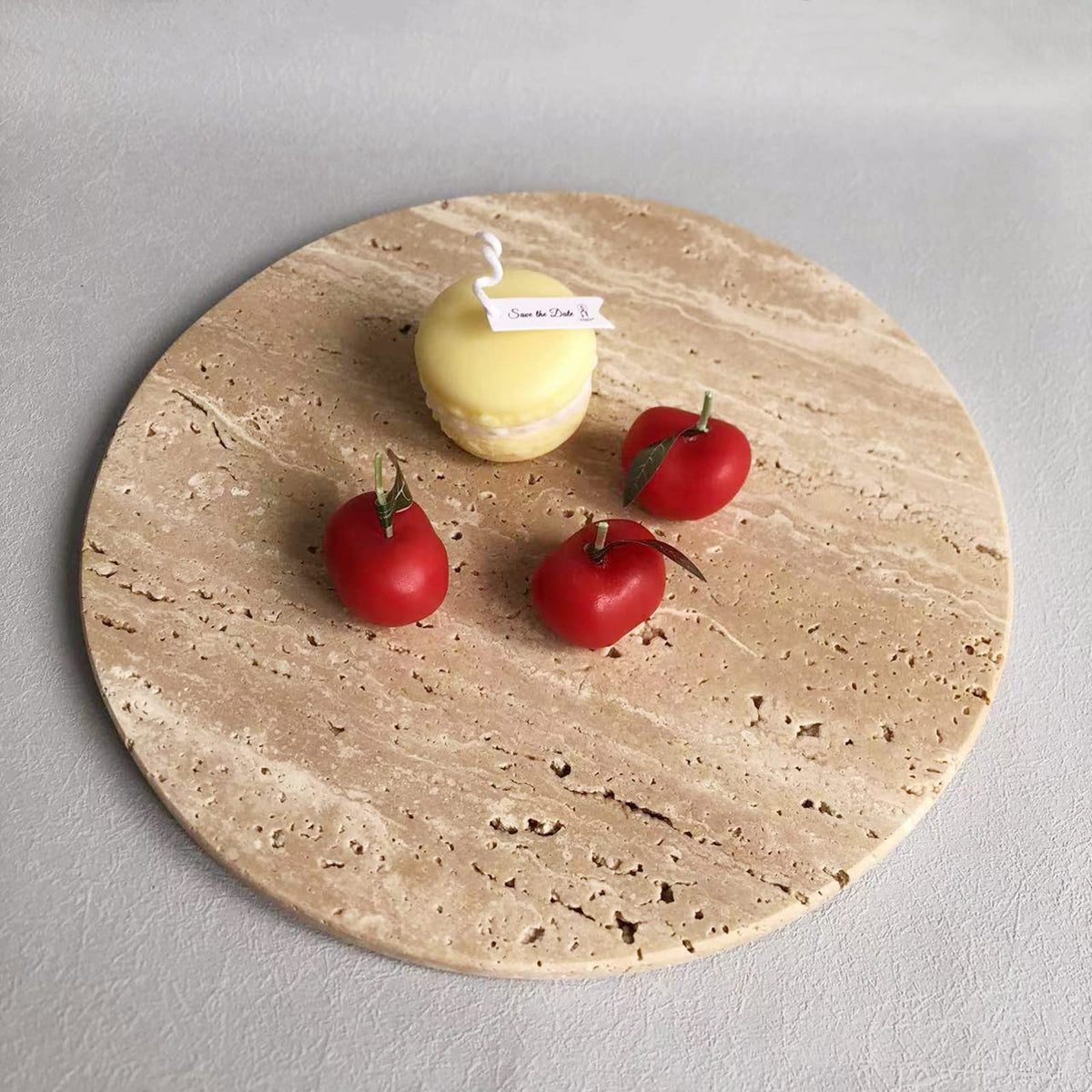 StonePlus Natural Round Marble Tray Smooth Pastry Board for Desserts, Cheese, Coffee, Matte on Both Sides (Beige Travertine)