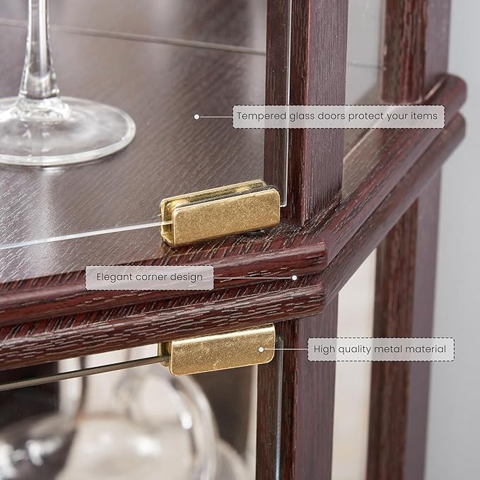 Corner Curio Cabinet, Light Bulb Inclued, Wine Bar China Cabinet
