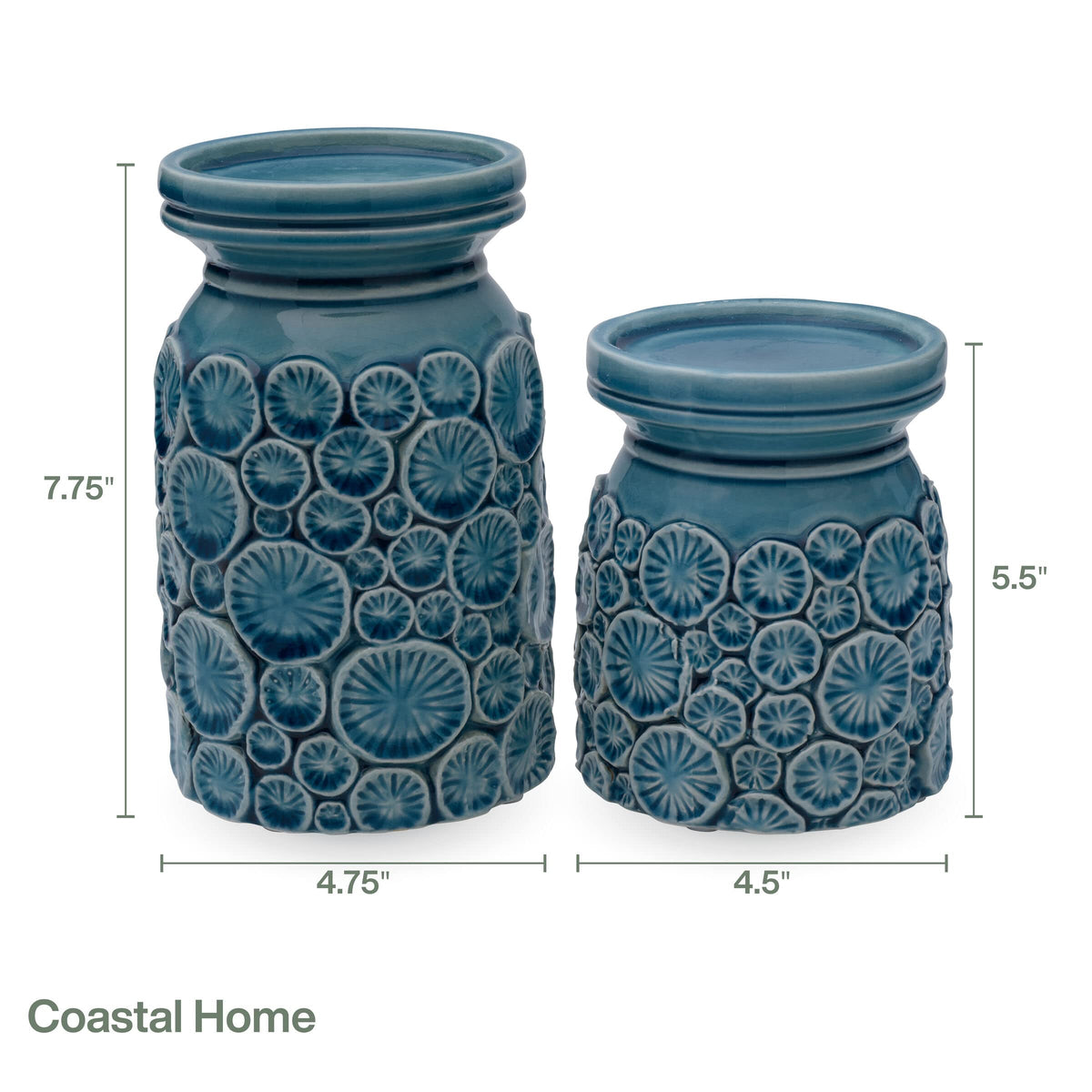Fitz & Floyd Fitz and Floyd Coastal Home Seashell Pillar Candleholder, Aqua