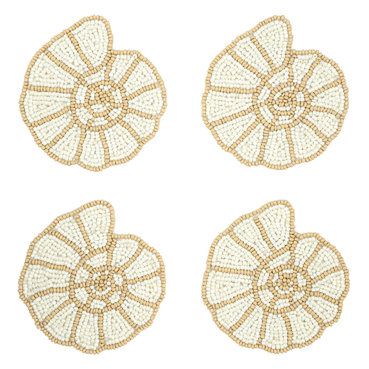 Santa Barbara Design Studios Coasters - Sea Shell Beaded Coaster Set, 4-Count, White Gold