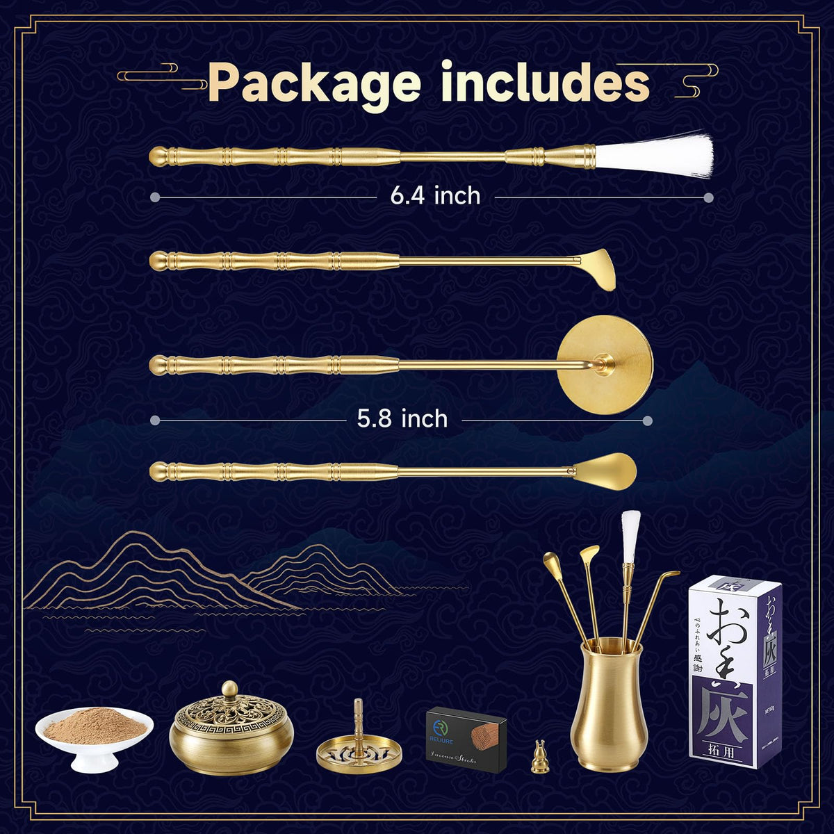 RE RELIURE Chinese Incense Burner Kit with Incense Powder & Charcoal | All-in-One Agarwood/Sandalwood Set for Meditation, Yoga, Home | Premium Spiritual Relaxation Gift