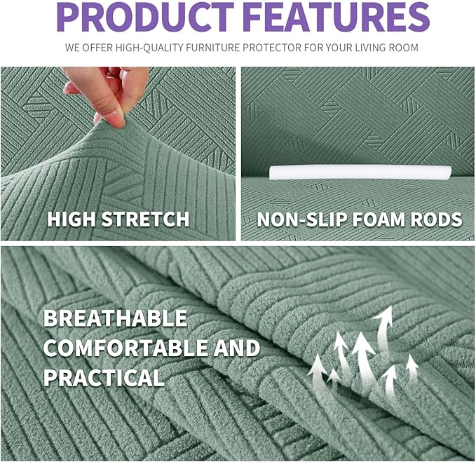ZNSAYOTX Super Stretch Couch Cover, New Striped Sofa Covers Fitted Slipcovers