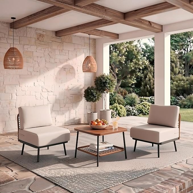 3-Piece Patio Conversation Set, Outdoor Sectional Sofa Wicker Furniture