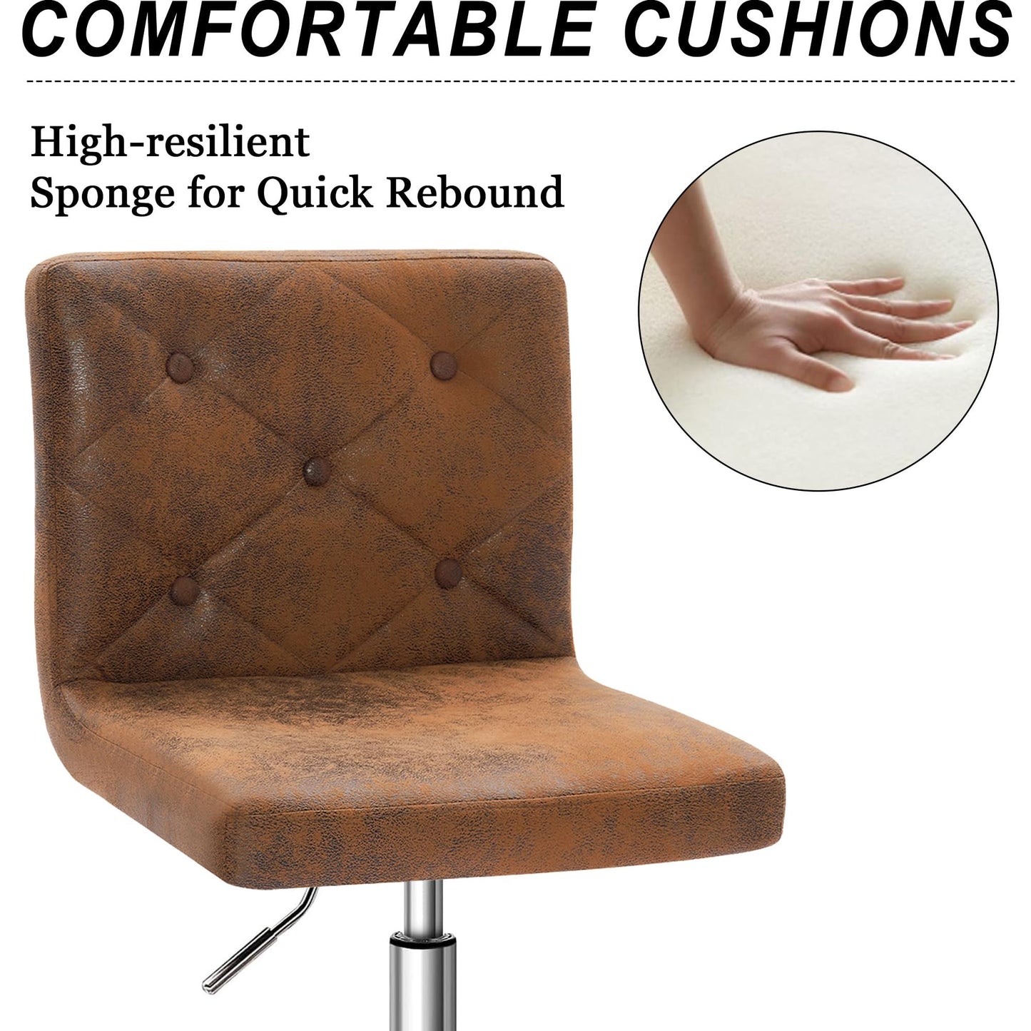 VECELO PU Leather Mid-Back Armless Desk Chair Adjustable Height 360° Rolling Swivel for Home Office Work, Dark Brown