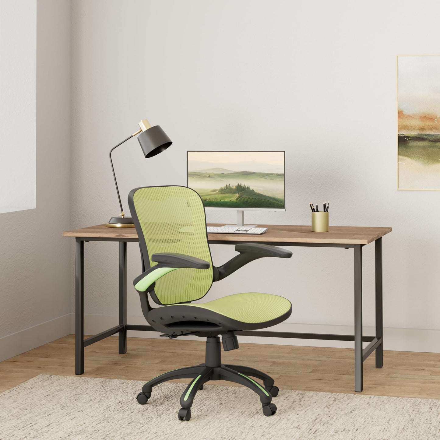 Office Star Riley Ventilated Manager's Office Desk Chair with Breathable Mesh Seat and Back, Black Base with Green