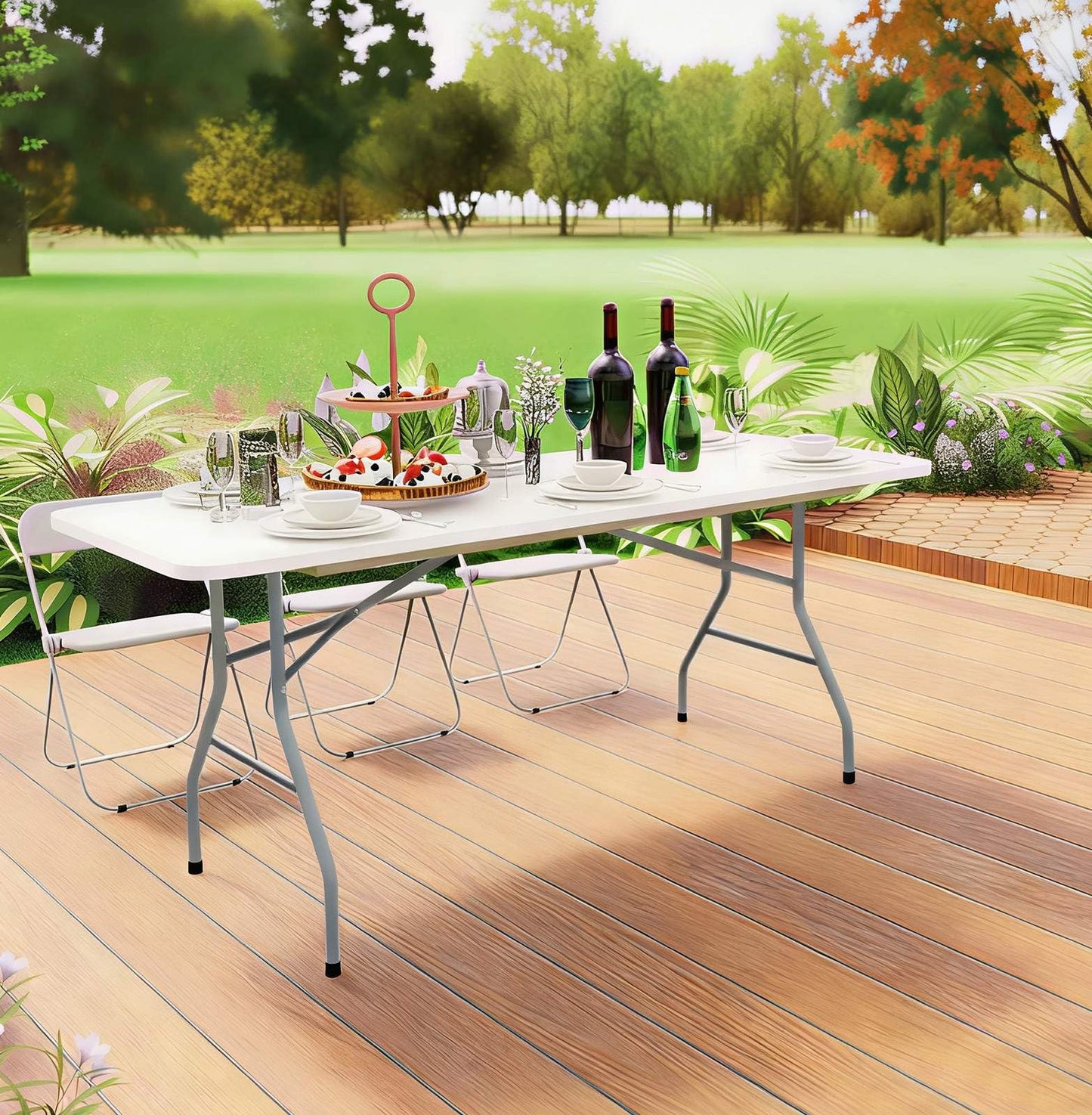 Vampire Killer Folding Table 6ft Foldable Table with Built in Handle & Steel Legs / 6FT Heavy Duty Folding Portable,Perfect for Party, Dining Indoor/Outdoor Events, Tailgating & Backyard BBQ, White