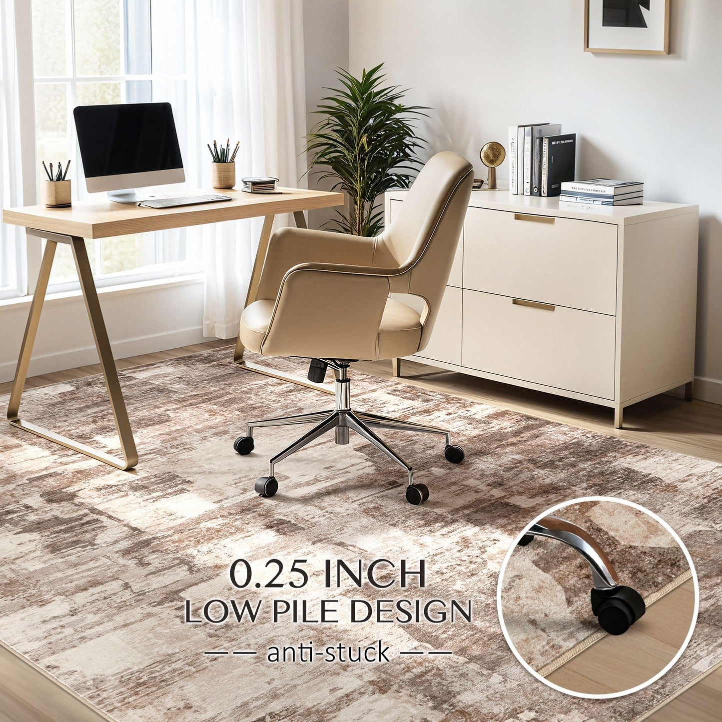 kakania 6x9 Washable Area Rug - Abstract Soft Non-Slip Modern Low-Pile Carpet for Living Room Bedroom Office Dorm, Kid Pet Safe Robot Vacuum Friendly - Brown