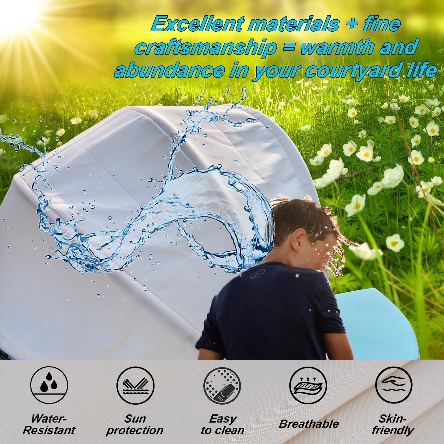 SWFEMWS Round Canopy Cover for 66"-75" Outdoor Daybeds, Water-Resistant & UV-Resistant, Easy Installation with Hook and Loop Straps, Fits Wicker Sunbeds, No Tools Needed