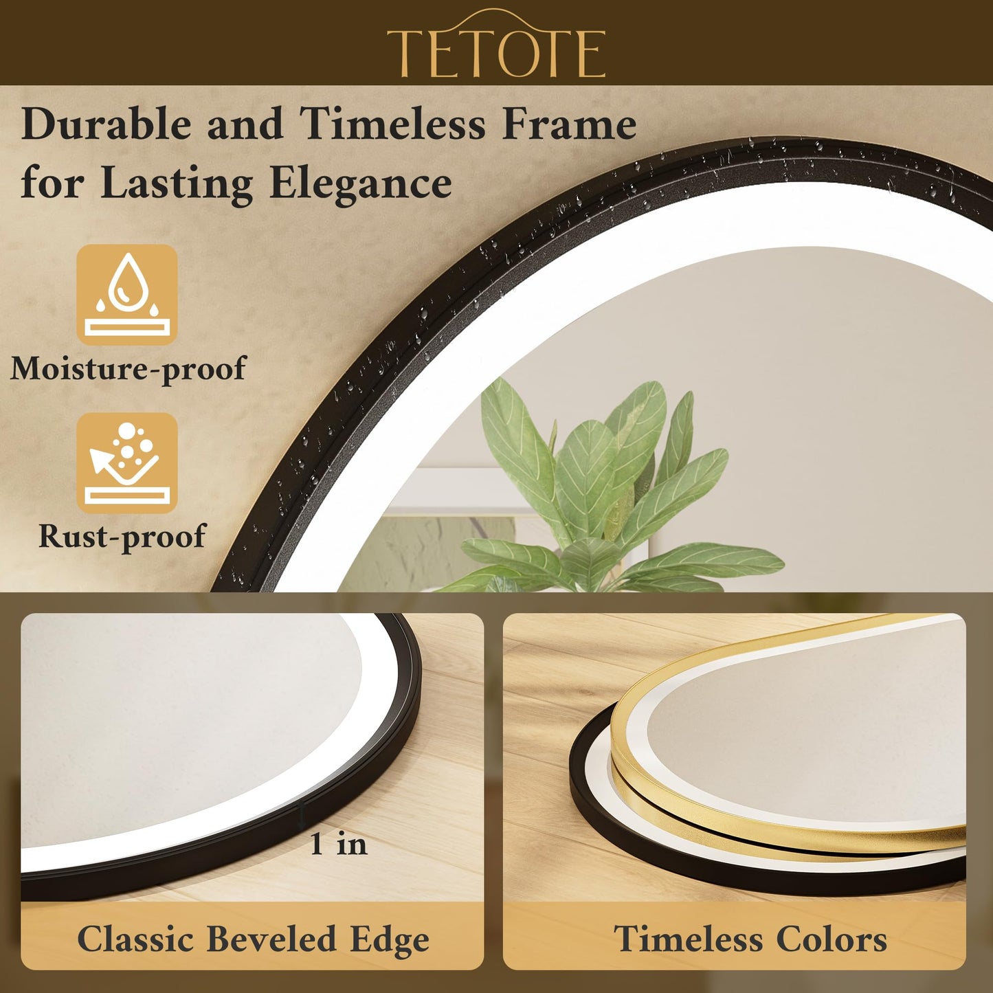 TETOTE Oval Led Lighted Bathroom Mirror Matte Black Frame 20" x 32" Front and Backlit Oval Light up Vanity Mirror with Lights, 3 Color Illuminated Dimmable Anti Fog Wall Mount, IP54 CRI 90+