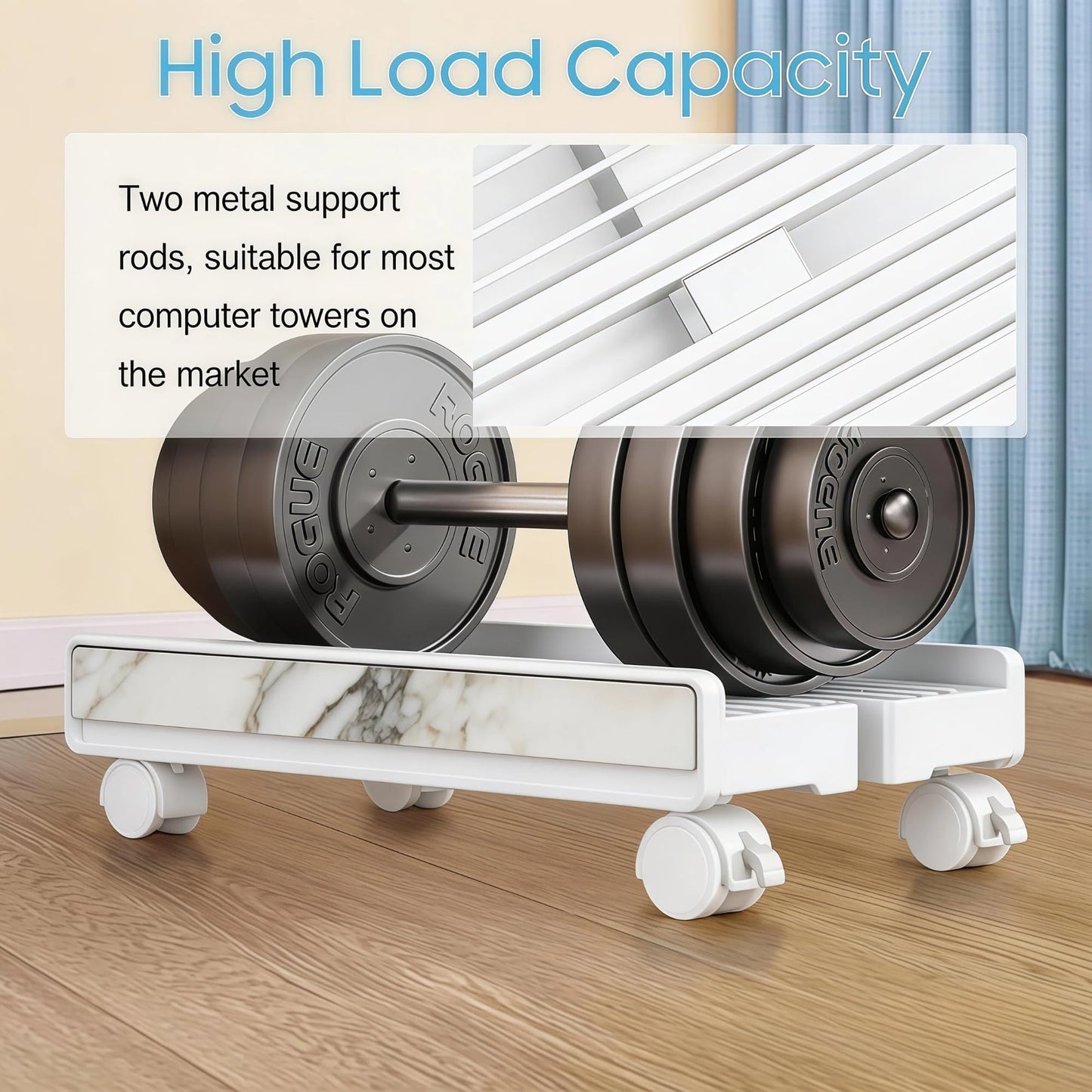 Adjustable Mobile Computer Tower Stand, Ventilated CPU Stand with Locking Caster Wheels, Fits Most Computer Towers, Under Desk Floor PC Cart, Universal PC Holder for Office, Students & Gamers (White)